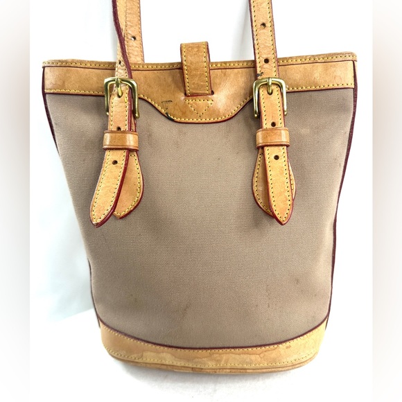 Dooney Bourke Vintage Brown Cotton Small Bucket Shoulder Bag Brown Leather Trim - Picture 3 of 12